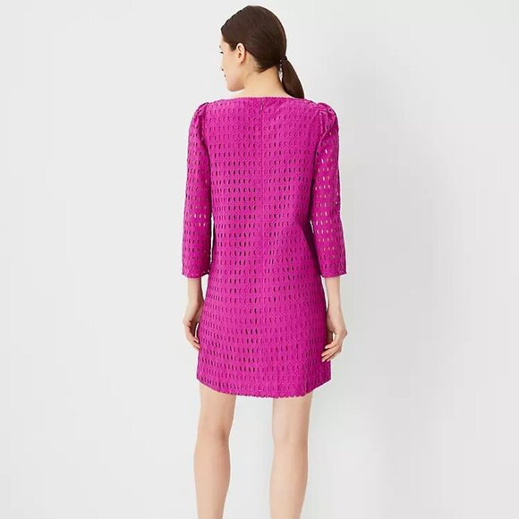 Ann Taylor XXL 2XL NWT Magenta Pink Eyelet Boatneck Shift Dress 3/4 Sleeve - Picture 9 of 11